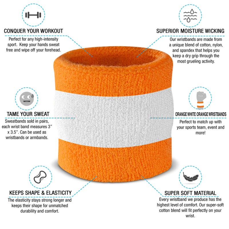 Suddora Striped Sweatband Set, Moisture Wicking 2 Wristbands and 1 Headband, Breathable Athletic Sweat Bands for Sports, Costumes & Cosplay, Matching Bands to Wear with Jersey, Orange White Orange - Image 4